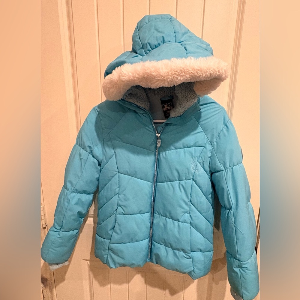 ZeroXposur Light Blue Puffer Jacket with White Trim